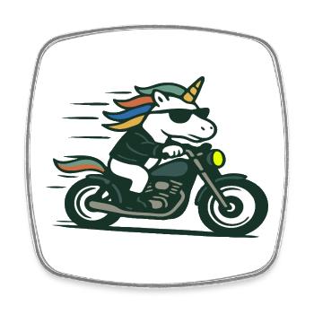 Fast Biker Unicorn Riding Motorcycle Mascot Art - Square fridge magnet - white - Front