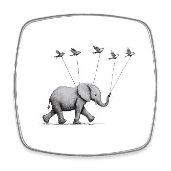 Little Elephant with Birds – Delicate Illustration - Square fridge magnet - white - Front