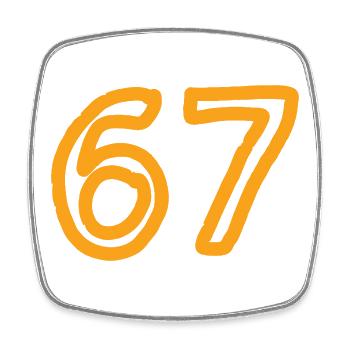 Nummer 67 in orange - Viereckiger Kühlschrankmagnet - Weiß - Vorne