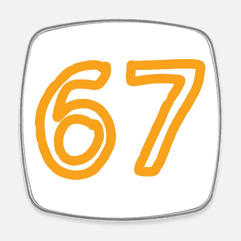 Number 67 in orange - Square fridge magnet - white