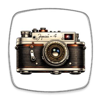 T-shirt illustré d'un appareil photo vintage - Magnet carré - blanc - Devant