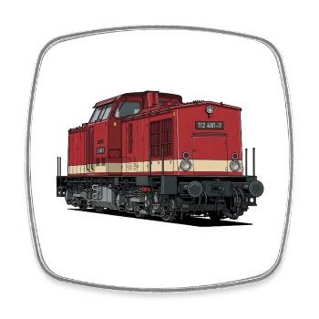 Rote Diesellokomotive Vintage Stil BR 112 - Viereckiger Kühlschrankmagnet - Weiß - Vorne