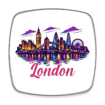 Neon London Skyline - Viereckiger Kühlschrankmagnet - Weiß - Vorne
