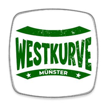 Münster Westkurve Stadion Hoodie, Mütze, Tasche - Viereckiger Kühlschrankmagnet - Weiß - Vorne
