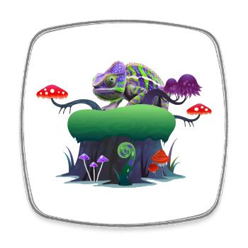 Neon Chameleon on Mushroom Rock - Square fridge magnet - white - Front