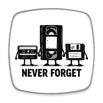 Never Forget Retro Tech - Square fridge magnet - white - Front