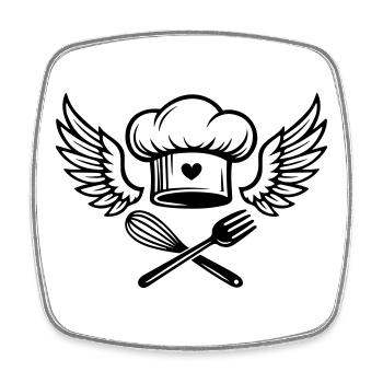 Chapeau de chef avec cœur et ailes - Magnet carré - blanc - Devant