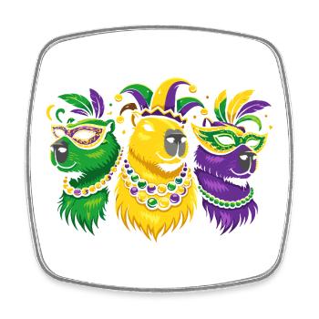 Capybara Mask Festival Trio Mardi Gras - Square fridge magnet - white - Front