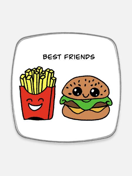 Best Friends: Burger & Fries Duo - Square fridge magnet - white