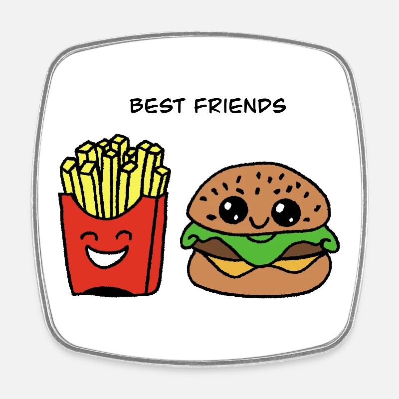 Best Friends: Burger & Fries Duo - Square fridge magnet - white