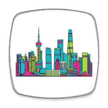 Shanghai City Skyline: Orientalische Perlenlinienzeichnung - Viereckiger Kühlschrankmagnet - Weiß - Vorne