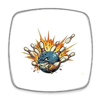 Wütender Bowlingball trifft Pins - Kegelshirt - Viereckiger Kühlschrankmagnet - Weiß - Vorne