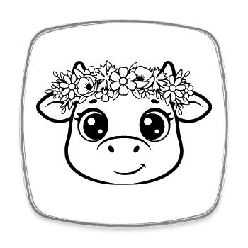Süße Kuh Blumenkranz Boho Outline - Viereckiger Kühlschrankmagnet - Weiß - Vorne
