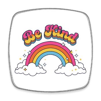Sei freundlich Retro Regenbogen-Positive Vibes - Viereckiger Kühlschrankmagnet - Weiß - Vorne