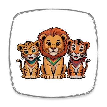 Amis Lion Tigre Léopard mignons - Magnet carré - blanc - Devant