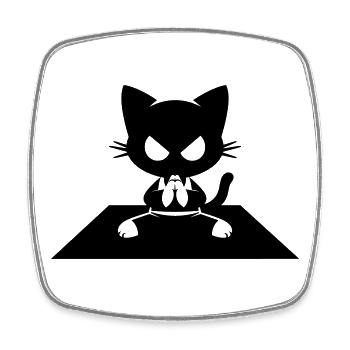  Schwarze Katze im Zen-Sitz mit wütendem Blick - Viereckiger Kühlschrankmagnet - Weiß - Vorne