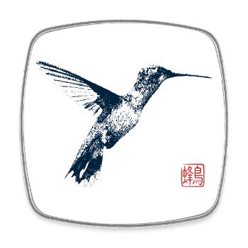 Colibri avec tampon kanji - Magnet carré - blanc - Devant