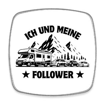Me and my followers - Motorhome - Traffic jam - Square fridge magnet - white - Front
