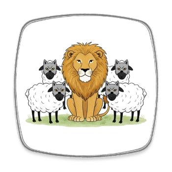 Lion au centre et compagnons laineux - Magnet carré - blanc - Devant