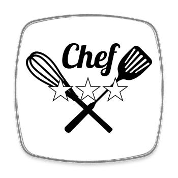 Chef - Cuisine - Cuisinier - Magnet carré - blanc - Devant