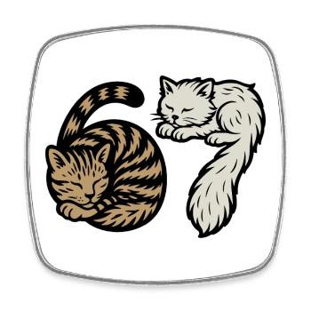 Schlafende 'Six Seven'-Katzen - Viereckiger Kühlschrankmagnet - Weiß - Vorne