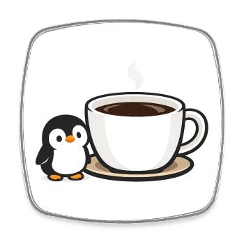 Coffee penguin with cup design - Square fridge magnet - white - Front