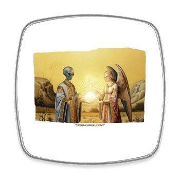Alien & Angel Light Orb Begegnung mittelalterliche Science-Fiction - Viereckiger Kühlschrankmagnet - Weiß - Vorne