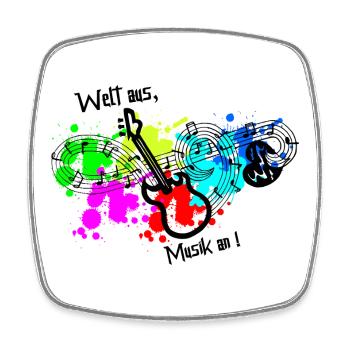 Musik an, Welt aus - Gitarre - Viereckiger Kühlschrankmagnet - Weiß - Vorne