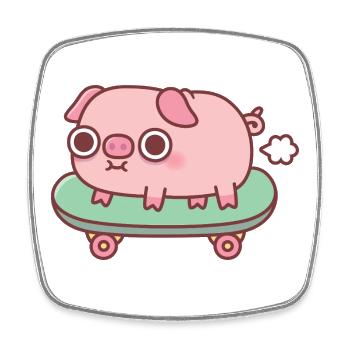 Süßes furzendes Schwein auf Skateboard Lustig - Viereckiger Kühlschrankmagnet - Weiß - Vorne