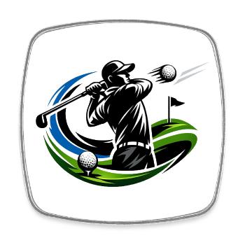 Golfer-Silhouette im Schwungkreis - Viereckiger Kühlschrankmagnet - Weiß - Vorne
