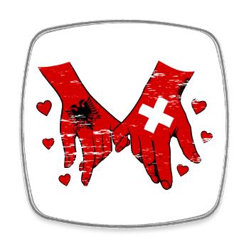 Drapeau de l’Albanie et de la Suisse se tenant la main utilisé - Magnet carré - blanc - Devant