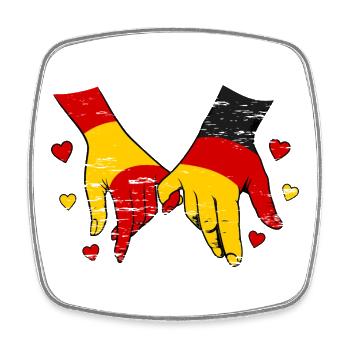 Spanien_Deutschland_Flagge_Haendehalten_used - Viereckiger Kühlschrankmagnet - Weiß - Vorne