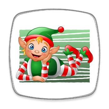 Cute Christmas Elf Character Green Holiday Art - Square fridge magnet - white - Front