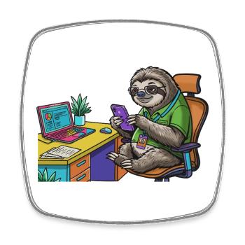 Fauler Büro-Sloth mit Laptop und Smartphone - Viereckiger Kühlschrankmagnet - Weiß - Vorne
