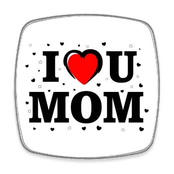 Chemise I Love You Mom – Cadeau en cœur - Magnet carré - blanc - Devant