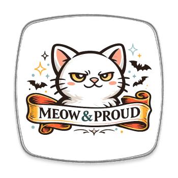 Meow & Proud Katze im Halloween Tattoo-Stil - Viereckiger Kühlschrankmagnet - Weiß - Vorne