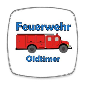 Feuerwehr Oldtimer  - Viereckiger Kühlschrankmagnet - Weiß - Vorne