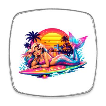 Meerjungfrau Surfbrett Retro Sunset Tropical Vibes - Viereckiger Kühlschrankmagnet - Weiß - Vorne