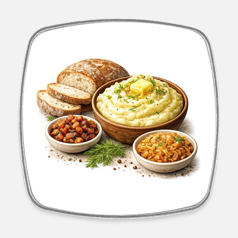 Mashed potatoes with shkvarki - Square fridge magnet - white