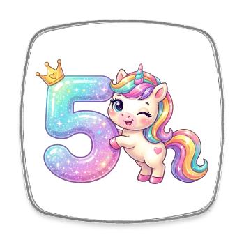 J’ai 5 ans d’anniversaire de fille licorne de Kawaii - Magnet carré - blanc - Devant