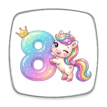 J’ai 8 ans d’anniversaire de la Fille Licorne Kawaii - Magnet carré - blanc - Devant