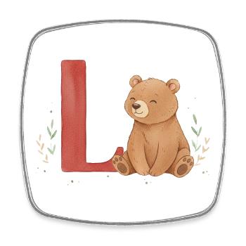 Watercolor Bear with Red L - Square fridge magnet - white - Front
