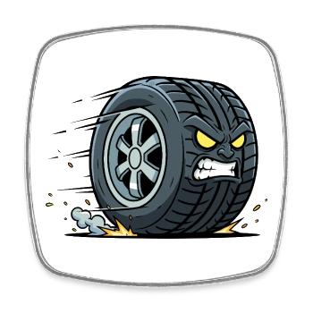 Pneu de vitesse avec un regard en colère - Magnet carré - blanc - Devant