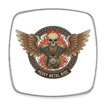 Moto Biker V-Twin Moteur Skull Skull Rocker - Magnet carré - blanc - Devant