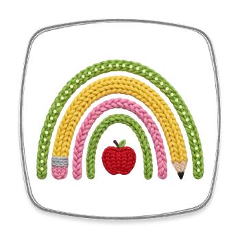 Regenbogen für Schulkind (Faux Yarn Strickmuster) - Viereckiger Kühlschrankmagnet - Weiß - Vorne