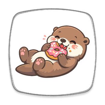 Cuddly bear with donut enjoyment - Square fridge magnet - white - Front
