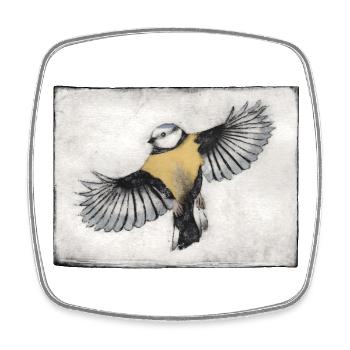Bird in Flight - Hand Carved Printable - Square fridge magnet - white - Front