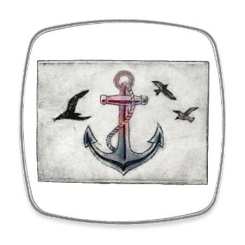 Anchor with Seagulls - Hand Carved Printable - Square fridge magnet - white - Front