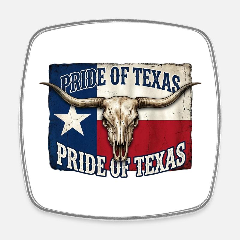 Texas Pride Horns Skull - Square fridge magnet - white