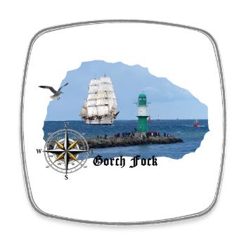 Segler & Leuchtturm an der Nordsee - Viereckiger Kühlschrankmagnet - Weiß - Vorne
